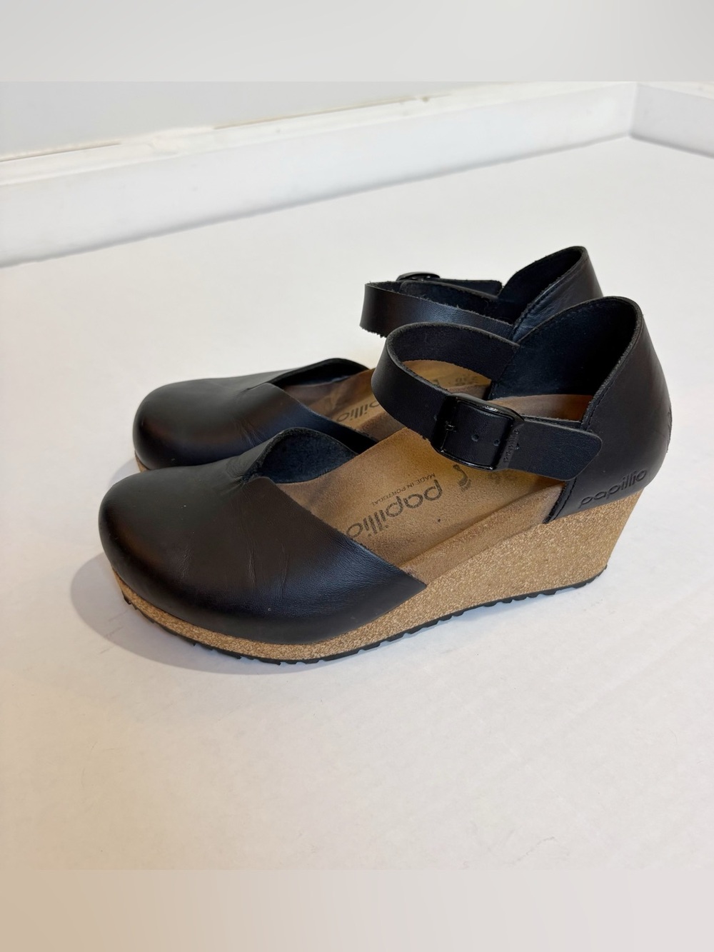 Birkenstock Papillio Mary Wedge Sandals Black Leather Size EU 36 Size US 5.5